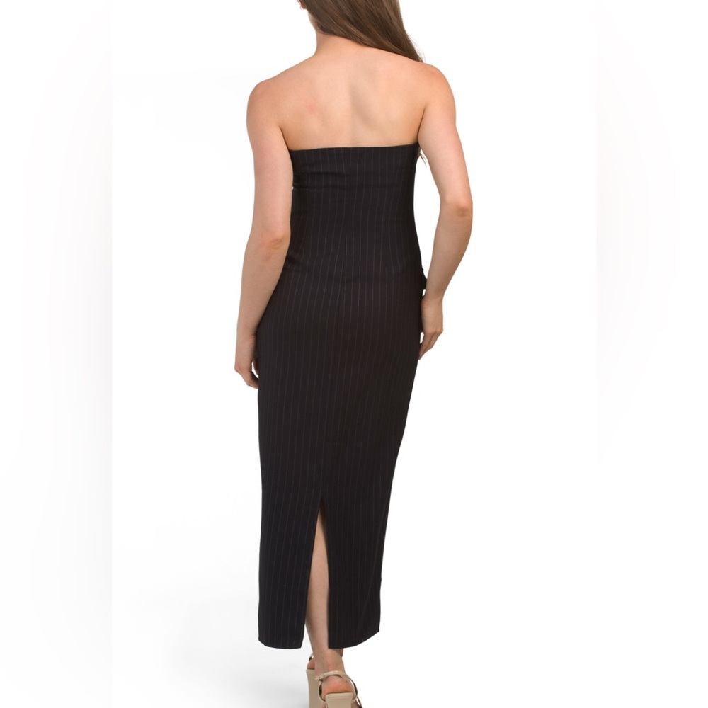 4th & Reckless  Navy Blue Carly Strapless Pinstripe Midi Dress